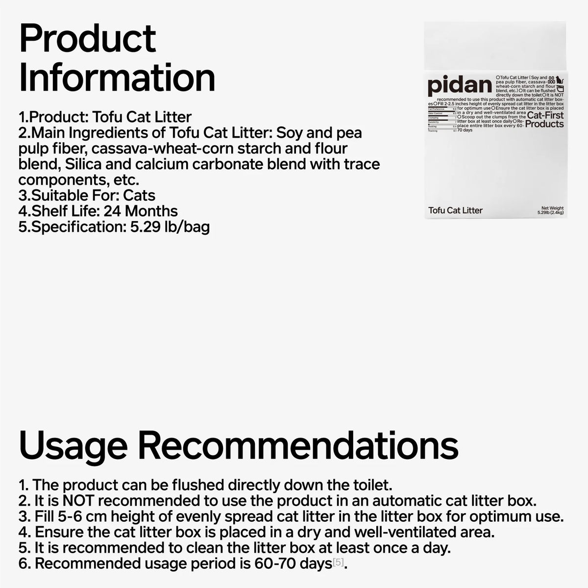 PIDAN Tofu Cat Litter | 4 x 2.4 kg
