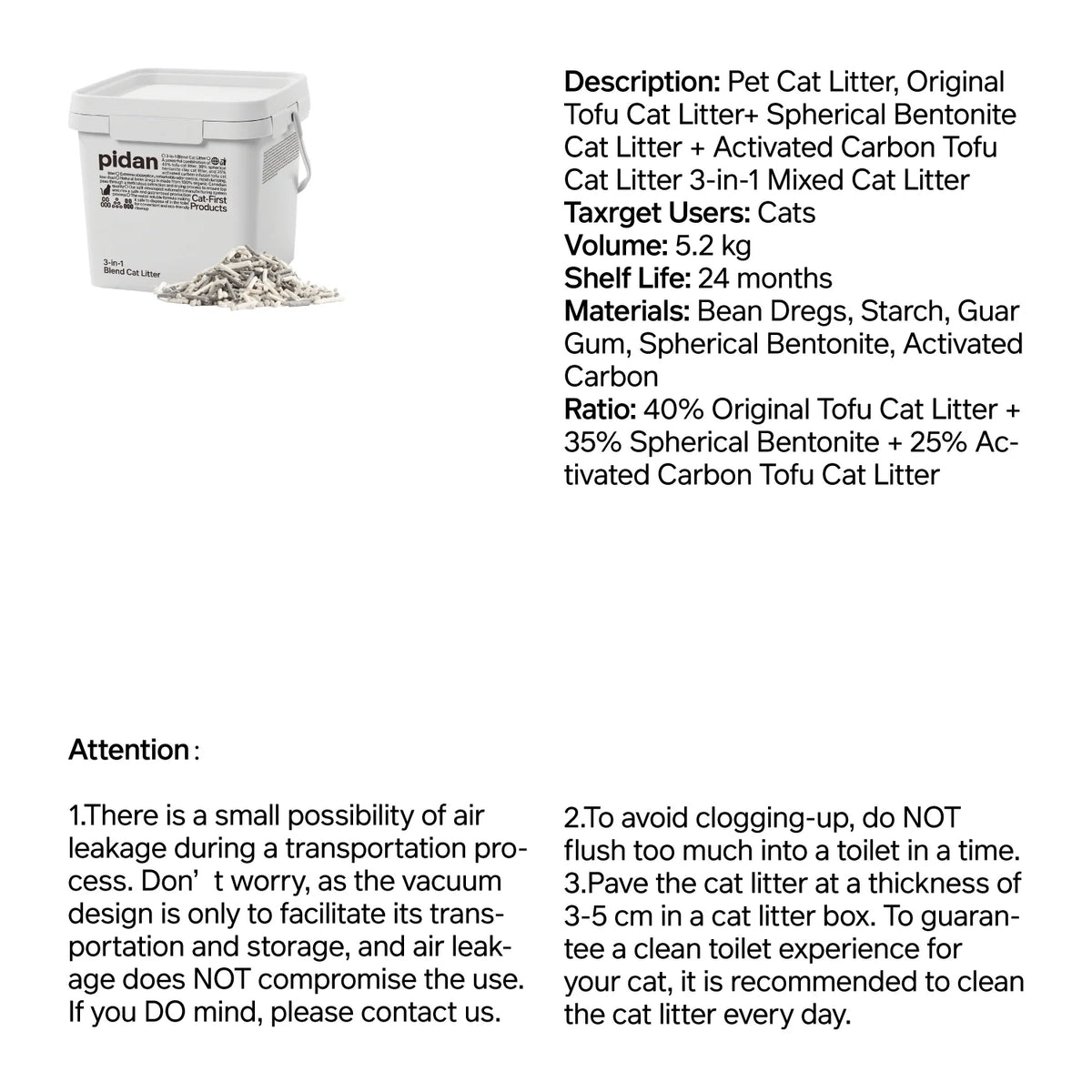 PIDAN 3-in-1 Blend Cat Litter | 5.2 kg Bucket